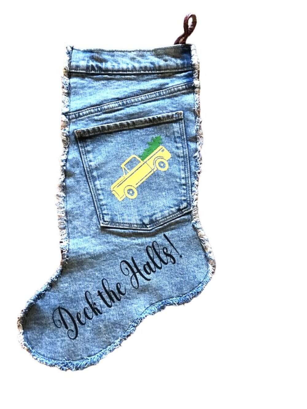 Handmade Christmas Stocking w/ Pocket Country Farmhouse Rustic Pickup Truck